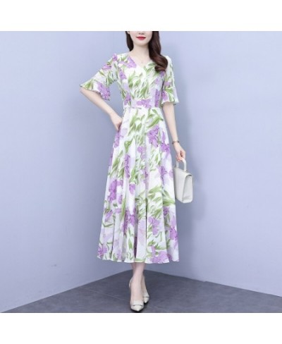 Spring And Summer 2023 New Mulberry Silk Satin Dress V-Neck Long-Sleeved Japanese Floral Waist Show Thin Large Swing Skirt $5...