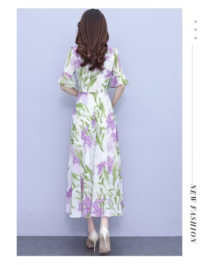 Spring And Summer 2023 New Mulberry Silk Satin Dress V-Neck Long-Sleeved Japanese Floral Waist Show Thin Large Swing Skirt $5...