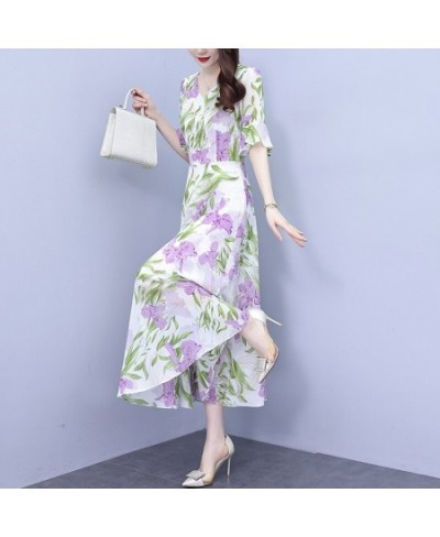 Spring And Summer 2023 New Mulberry Silk Satin Dress V-Neck Long-Sleeved Japanese Floral Waist Show Thin Large Swing Skirt $5...