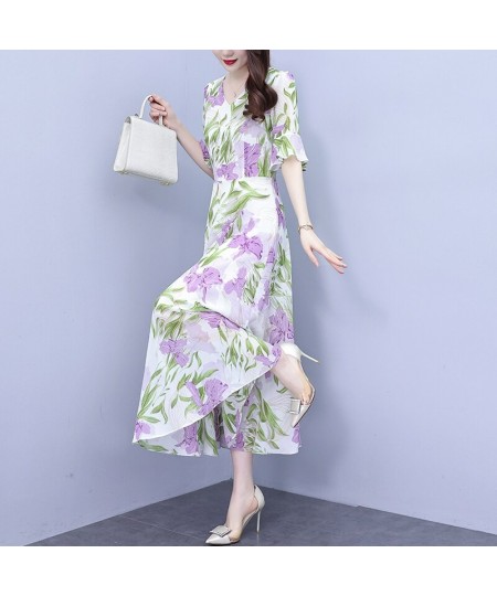 Spring And Summer 2023 New Mulberry Silk Satin Dress V-Neck Long-Sleeved Japanese Floral Waist Show Thin Large Swing Skirt $5...