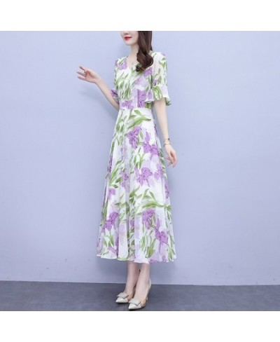 Spring And Summer 2023 New Mulberry Silk Satin Dress V-Neck Long-Sleeved Japanese Floral Waist Show Thin Large Swing Skirt $5...