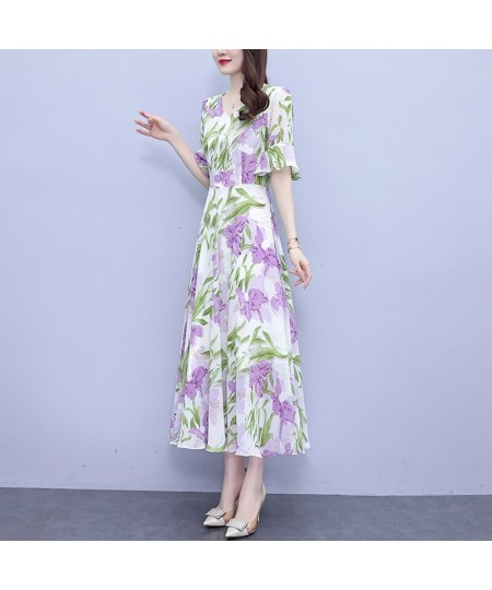 Spring And Summer 2023 New Mulberry Silk Satin Dress V-Neck Long-Sleeved Japanese Floral Waist Show Thin Large Swing Skirt $5...