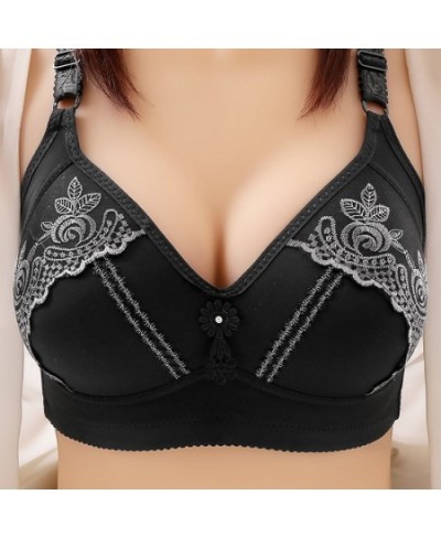 Triple Breasted Lace Traditional Embroidery Women Wireless Bra Large Size D Cup Gather Push Up Steel Rimless Bras Sexy Linger...