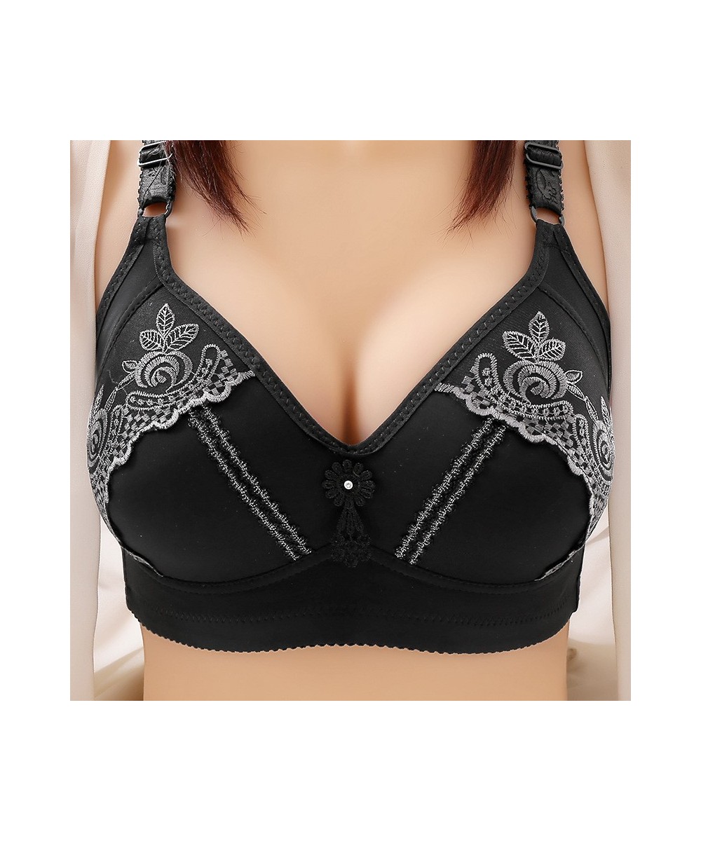 Triple Breasted Lace Traditional Embroidery Women Wireless Bra Large Size D Cup Gather Push Up Steel Rimless Bras Sexy Linger...