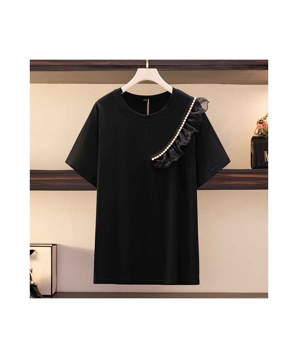 New 2022 Ladies Summer Plus Size Tops For Women Large Size Short Sleeve Cotton Black White Ruffle T-shirt 3XL 4XL 5XL 6XL 7XL...