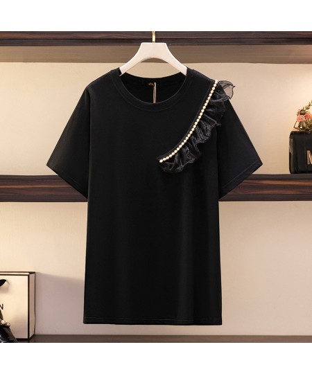 New 2022 Ladies Summer Plus Size Tops For Women Large Size Short Sleeve Cotton Black White Ruffle T-shirt 3XL 4XL 5XL 6XL 7XL...