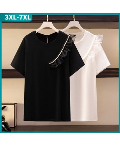 New 2022 Ladies Summer Plus Size Tops For Women Large Size Short Sleeve Cotton Black White Ruffle T-shirt 3XL 4XL 5XL 6XL 7XL...