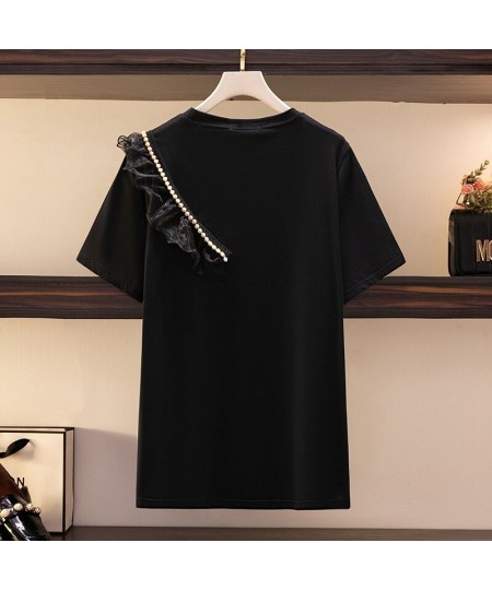 New 2022 Ladies Summer Plus Size Tops For Women Large Size Short Sleeve Cotton Black White Ruffle T-shirt 3XL 4XL 5XL 6XL 7XL...