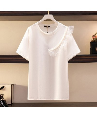 New 2022 Ladies Summer Plus Size Tops For Women Large Size Short Sleeve Cotton Black White Ruffle T-shirt 3XL 4XL 5XL 6XL 7XL...