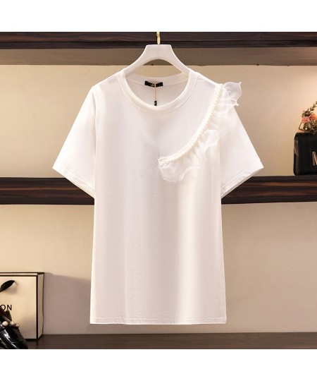 New 2022 Ladies Summer Plus Size Tops For Women Large Size Short Sleeve Cotton Black White Ruffle T-shirt 3XL 4XL 5XL 6XL 7XL...