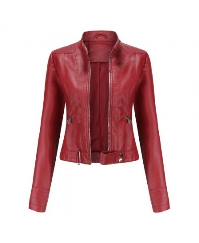 Women Faux Leather Jacket Autumn Spring Moto Biker Zipper Jacket Purple Violet Red Coffee 2023 Coat Fashion Veste Cuir Femme ...