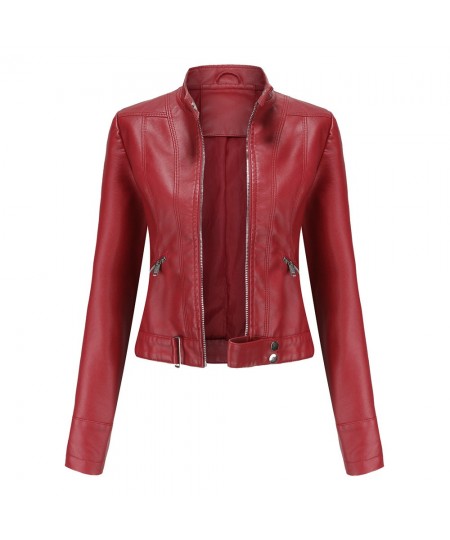 Women Faux Leather Jacket Autumn Spring Moto Biker Zipper Jacket Purple Violet Red Coffee 2023 Coat Fashion Veste Cuir Femme ...