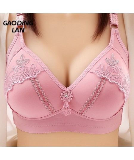 Triple Breasted Lace Traditional Embroidery Women Wireless Bra Large Size D Cup Gather Push Up Steel Rimless Bras Sexy Linger...