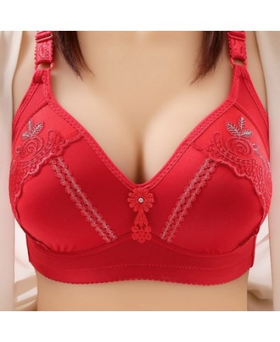 Triple Breasted Lace Traditional Embroidery Women Wireless Bra Large Size D Cup Gather Push Up Steel Rimless Bras Sexy Linger...