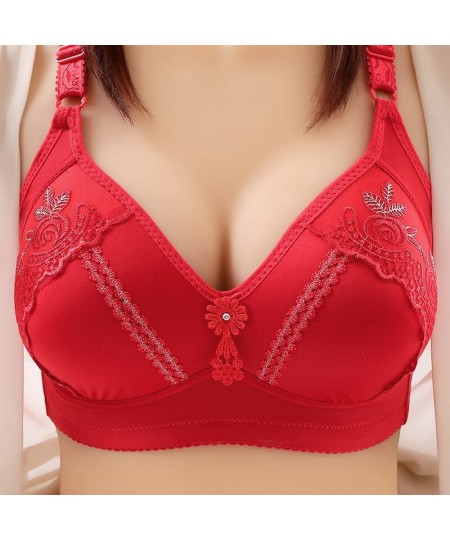 Triple Breasted Lace Traditional Embroidery Women Wireless Bra Large Size D Cup Gather Push Up Steel Rimless Bras Sexy Linger...