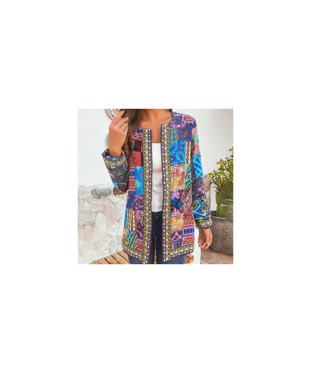 6XL Jacket Coat Women Fashion Autumn Winter Ethnic Floral Print Long Sleeve Loose Jacket Coat Cardigan Loose Outerwear Chic T...