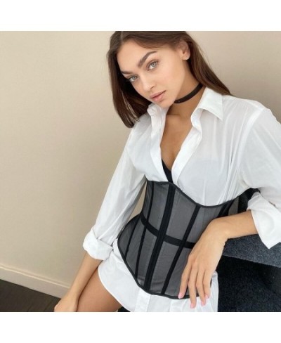 Women Mesh Corset Top Short Waist Belt Sexy Solid Color Bodycon Waspie Belts Chic New Lady Bustiers Tops Female Vest $23.77 -...