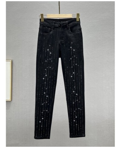 Jeans for Women 2022 Autumn Clothes Fashion Stretch High Waist Slim Fit Show Thin Black Hot Rhinestone Tappered Pencil Pants ...