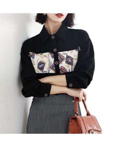 Korean Fashion Print Patchwork Chic Commute Top Blouse Women Casual Long Sleeve Street All Match Button Up Shirt Blusas $34.9...