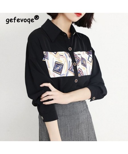 Korean Fashion Print Patchwork Chic Commute Top Blouse Women Casual Long Sleeve Street All Match Button Up Shirt Blusas $34.9...