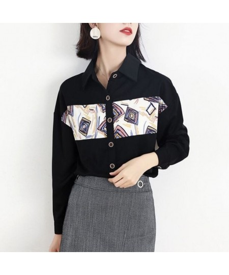 Korean Fashion Print Patchwork Chic Commute Top Blouse Women Casual Long Sleeve Street All Match Button Up Shirt Blusas $34.9...