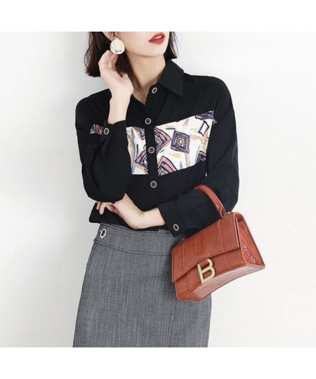 Korean Fashion Print Patchwork Chic Commute Top Blouse Women Casual Long Sleeve Street All Match Button Up Shirt Blusas $34.9...