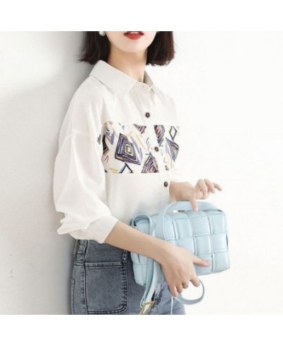 Korean Fashion Print Patchwork Chic Commute Top Blouse Women Casual Long Sleeve Street All Match Button Up Shirt Blusas $34.9...