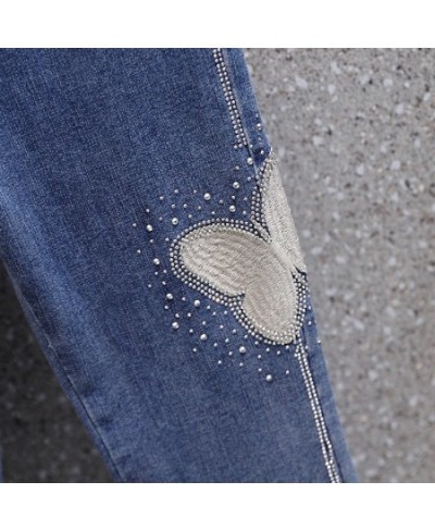 Butterfly Embroidery Flare Jeans Woman Stretch Plus Size High Waist Boot-Cut Denim Pants Ladies Hot Drilling Pantalones Mujer...