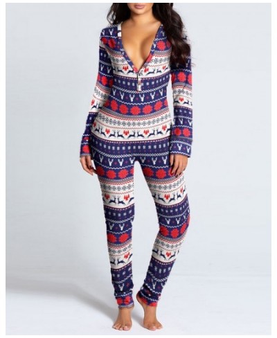 2023 Women Fashion Elegant Casual Christmas Letter Print Functional Buttoned Flap Adults Pajamas $39.99 - Jumpsuits