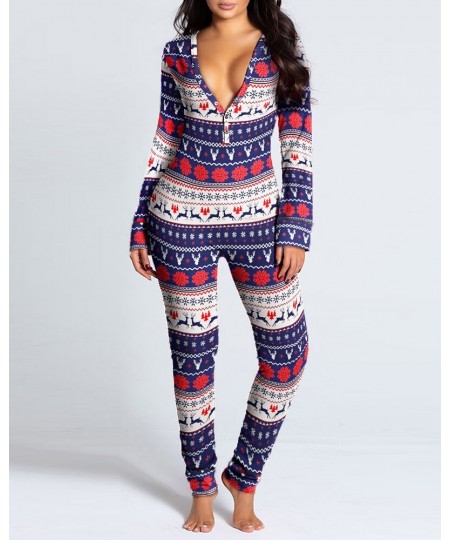 2023 Women Fashion Elegant Casual Christmas Letter Print Functional Buttoned Flap Adults Pajamas $39.99 - Jumpsuits