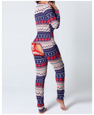 2023 Women Fashion Elegant Casual Christmas Letter Print Functional Buttoned Flap Adults Pajamas $39.99 - Jumpsuits