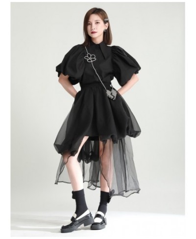 2023 summer new parachute skirt women's design sense stitched mesh black puffy skirt $71.57 - Skirts