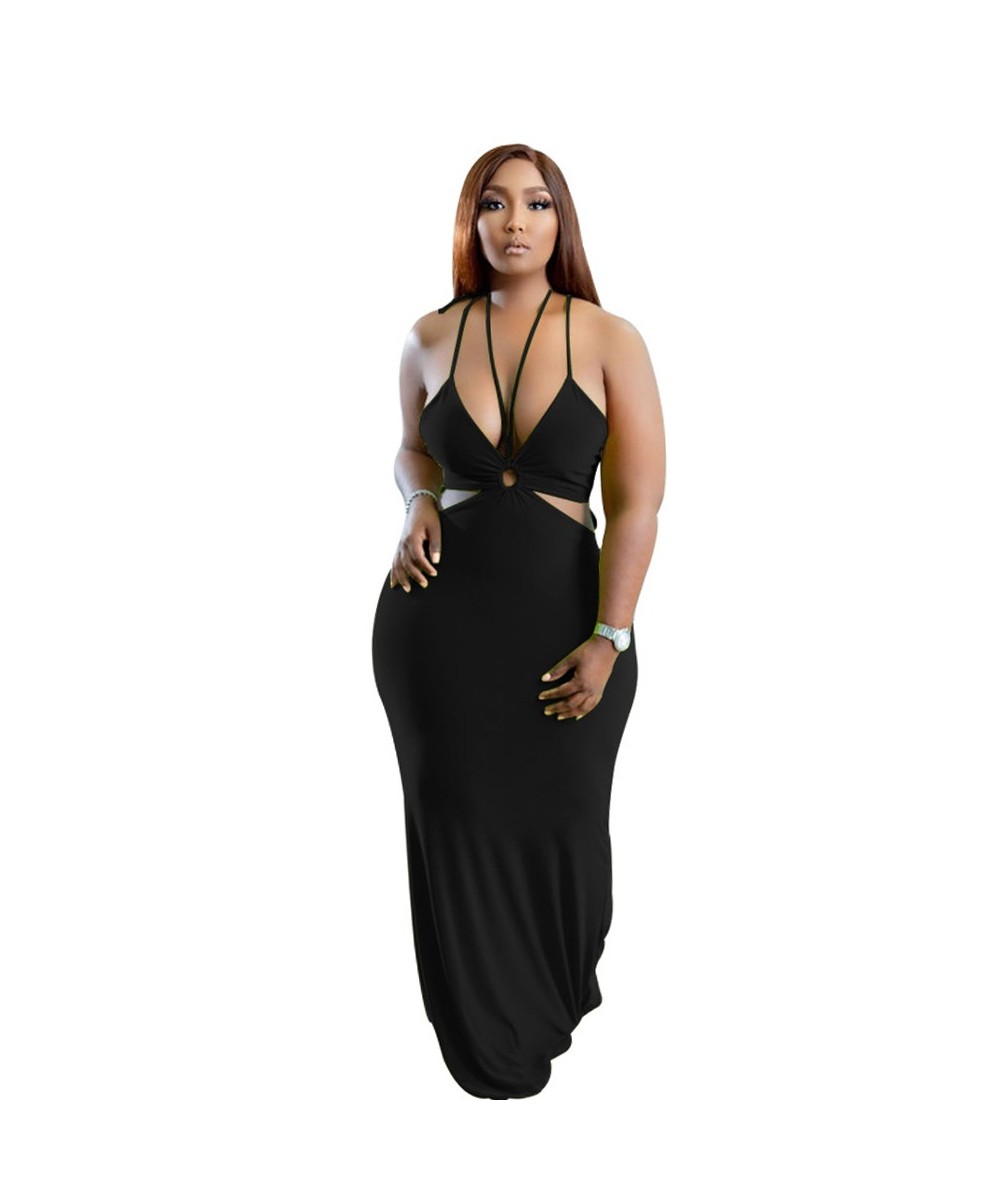 Summer Maxi Dress Backless Strap Sexy Women Plus Size Dresses Fashion Ladies Halter Bodycon Dress Wholesale Bulk $47.27 - Plu...