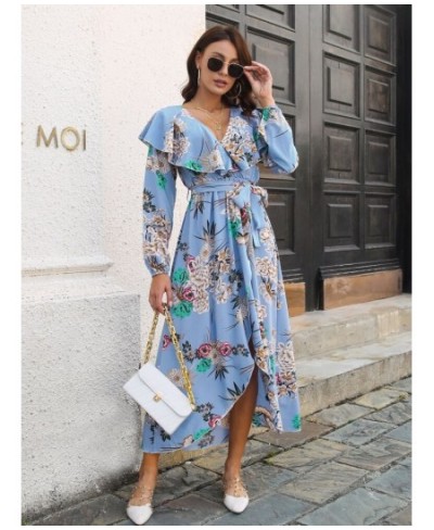 Dress for Women Spring Summer Style V-neck Fashionable Split Long Skirt Printed Women's Dress Streetwear Long Sleeve Dresses ...