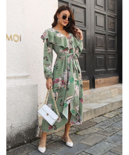 Dress for Women Spring Summer Style V-neck Fashionable Split Long Skirt Printed Women's Dress Streetwear Long Sleeve Dresses ...