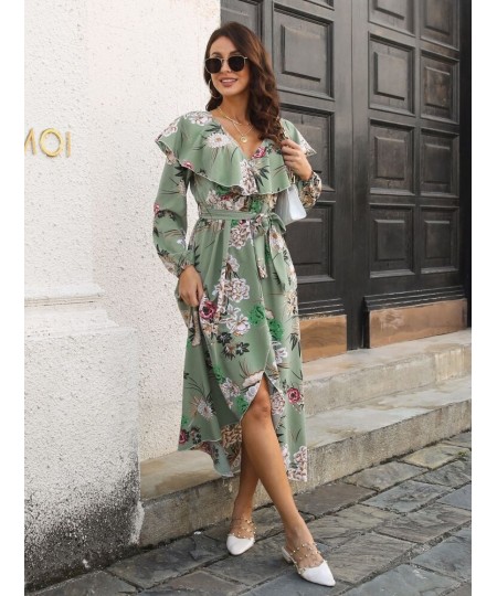 Dress for Women Spring Summer Style V-neck Fashionable Split Long Skirt Printed Women's Dress Streetwear Long Sleeve Dresses ...