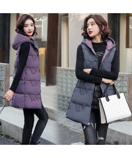 Double Sided Sleeveless Hooded Long Vest Jacket Winter 2022 New Waistcoat Female Warm Cotton Vest Women Padded Coat Outerwear...