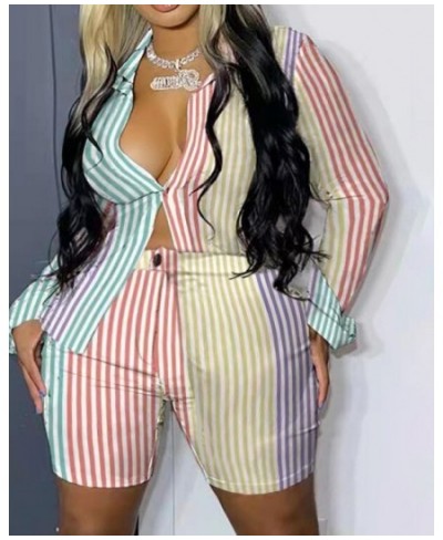 XL-5XL Plus Size Two Piece Sets for Women Clothing Summer Long Sleeve Stripe Sexy Trend Shirt Short Suits Wholesale $49.29 - ...