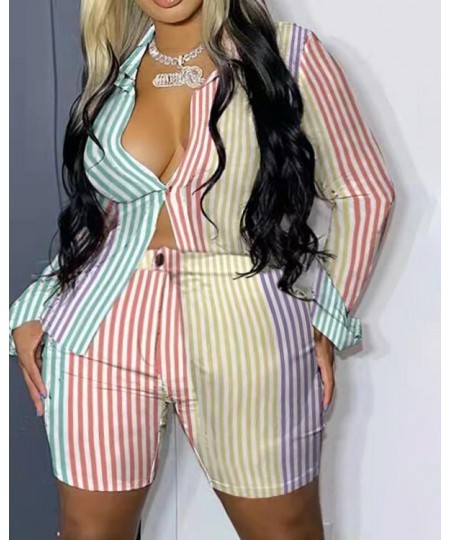 XL-5XL Plus Size Two Piece Sets for Women Clothing Summer Long Sleeve Stripe Sexy Trend Shirt Short Suits Wholesale $49.29 - ...