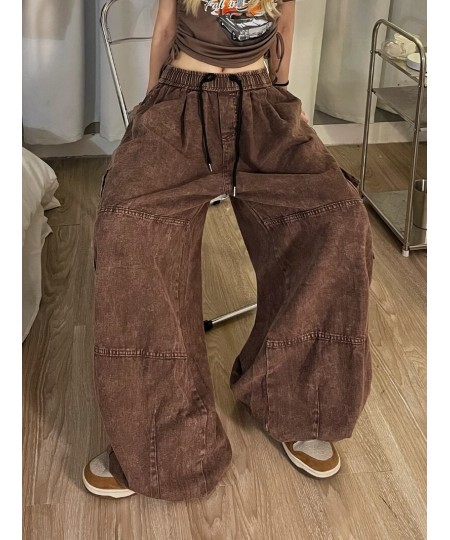 Cargo Pants Women Clothing High Street Waistband Vintage Washed High Waisted Jeans Woman Casual Wide Leg Baggy Jeans Women $5...