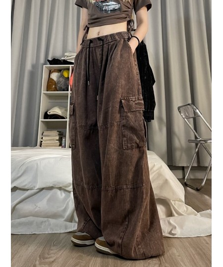 Cargo Pants Women Clothing High Street Waistband Vintage Washed High Waisted Jeans Woman Casual Wide Leg Baggy Jeans Women $5...