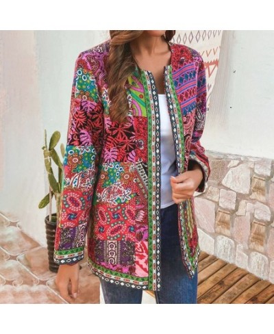 6XL Jacket Coat Women Fashion Autumn Winter Ethnic Floral Print Long Sleeve Loose Jacket Coat Cardigan Loose Outerwear Chic T...