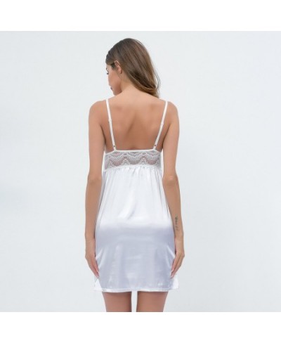 Sexy mousse lace white fun pajamas nightdress perspective sling skirt home dress night wear V-neck sling solid color sleepwea...