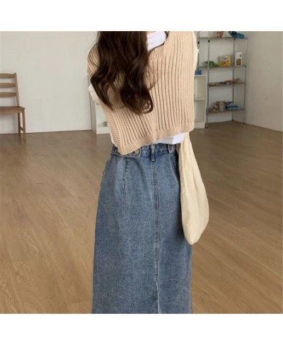 Vintage Simple Denim Skirts Women Leisure Daily Preppy Punk Simple Harajuku Female Clothes Empire Friends Comfortable Long $4...