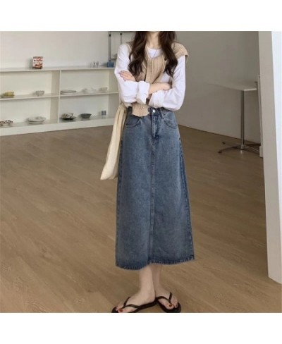 Vintage Simple Denim Skirts Women Leisure Daily Preppy Punk Simple Harajuku Female Clothes Empire Friends Comfortable Long $4...