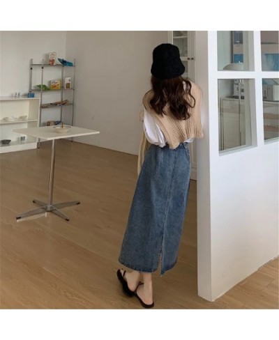 Vintage Simple Denim Skirts Women Leisure Daily Preppy Punk Simple Harajuku Female Clothes Empire Friends Comfortable Long $4...