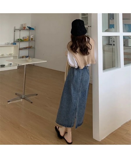 Vintage Simple Denim Skirts Women Leisure Daily Preppy Punk Simple Harajuku Female Clothes Empire Friends Comfortable Long $4...