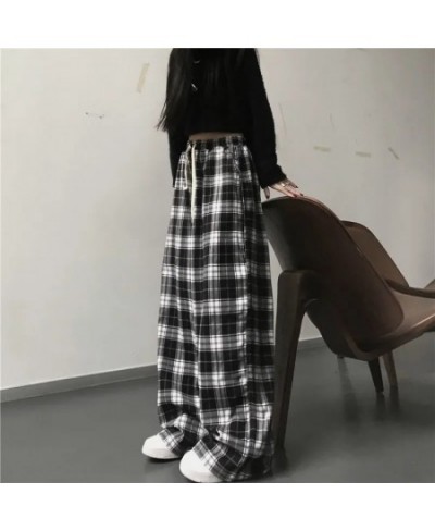 Black and White Plaid pants Oversize Women Casual Loose Wide Leg Trousers Ins Retro Teen Straight Trousers Hiphop Streetwear ...