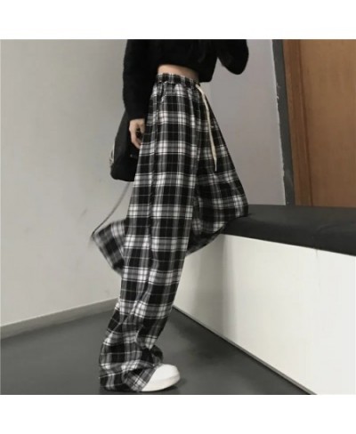 Black and White Plaid pants Oversize Women Casual Loose Wide Leg Trousers Ins Retro Teen Straight Trousers Hiphop Streetwear ...