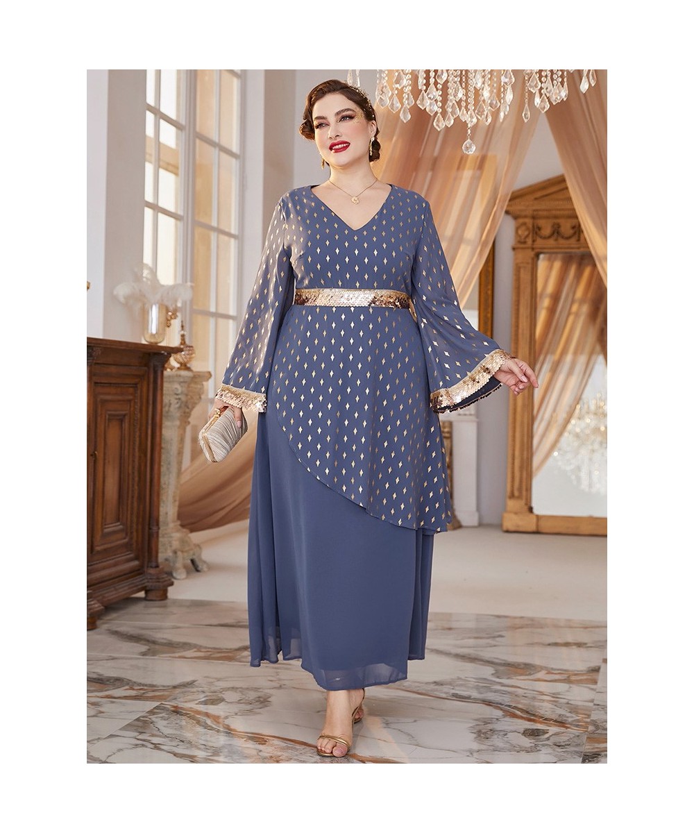 Women Plus Size Maxi Dresses Large 2022 New Luxury Designer Chic Elegant Long Sleeve Evening Party Festival Robe Clothing $81...